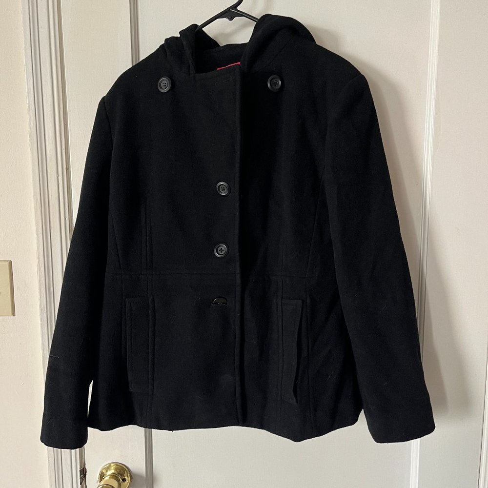 🌟 Anne Klein Black Hooded Peacoat - Perfect for the Season, Warm Wool Blend 🌟